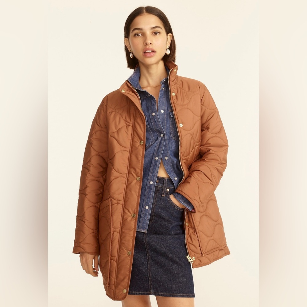 J.Crew Quilted Cocoon Coat with Pimaloft Camel size SP